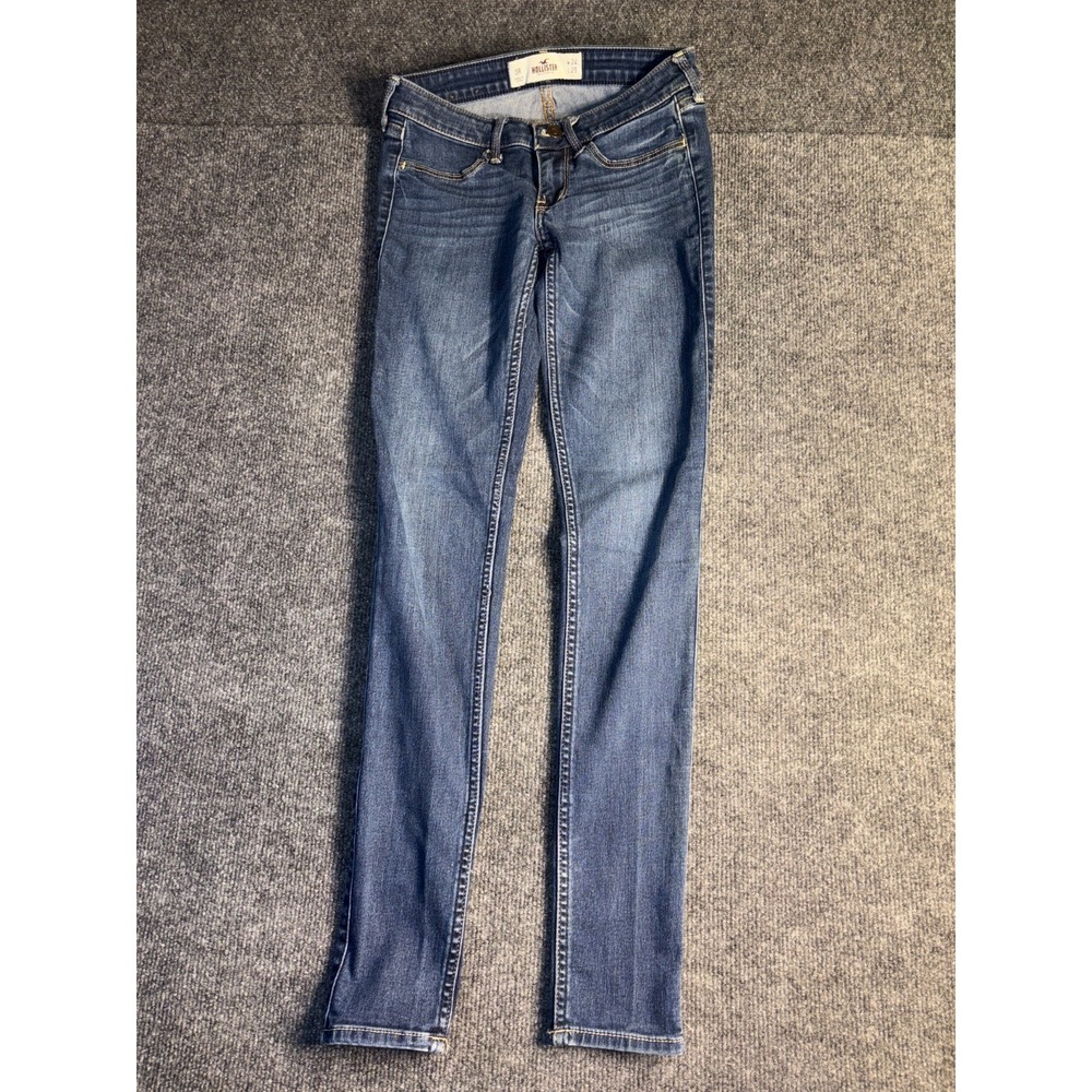 Hollister Skinny Jeans Women 0R Blue Denim Stretch Low Rise Embroidered‎ Pocket - Picture 2 of 10